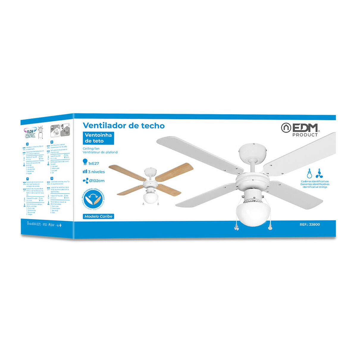 Ventilatore da Soffitto con Luce EDM 33800 Caribe Bianco 50 W 7 S7900596_5