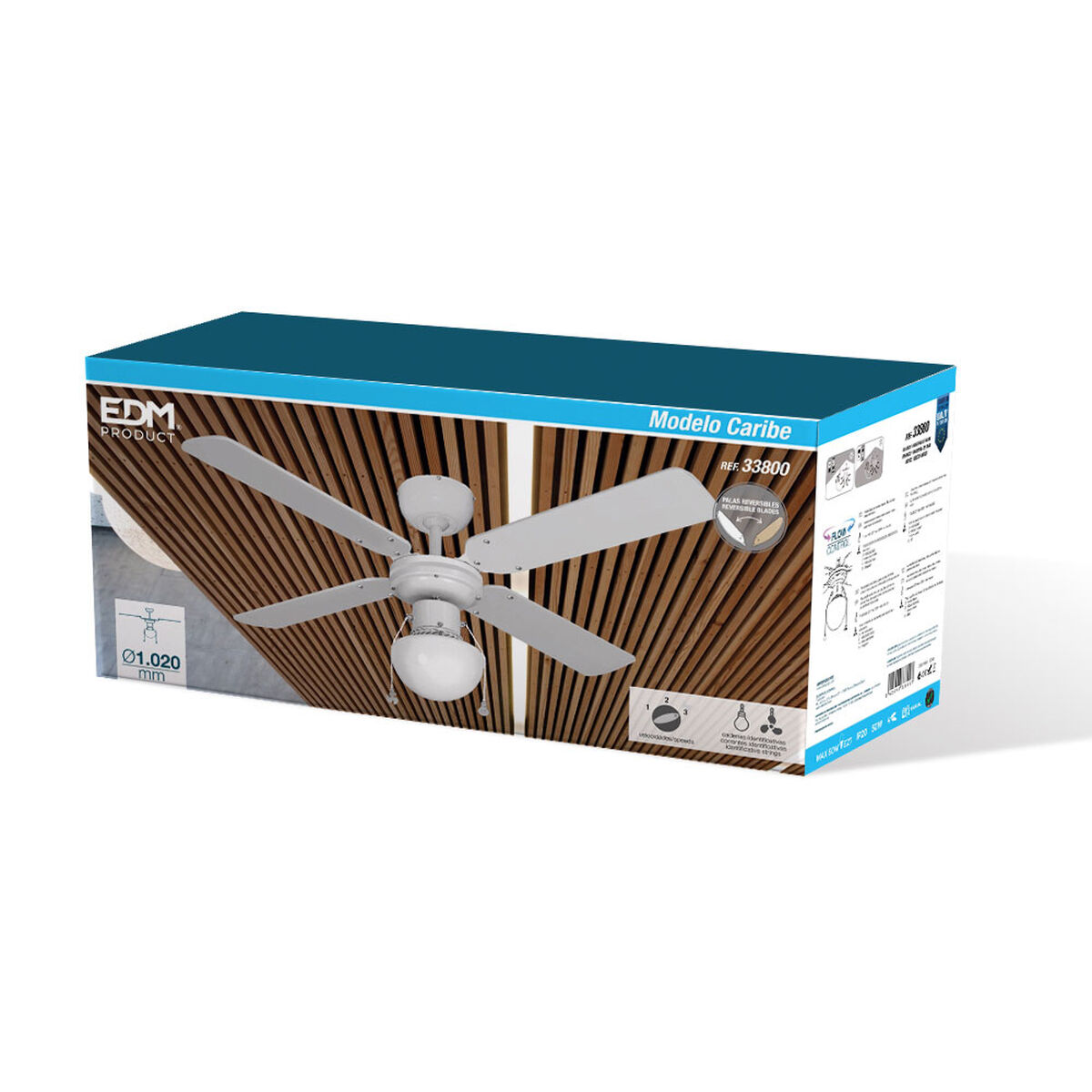 Ventilatore da Soffitto con Luce EDM 33800 Caribe Bianco 50 W 8 S7900596_6
