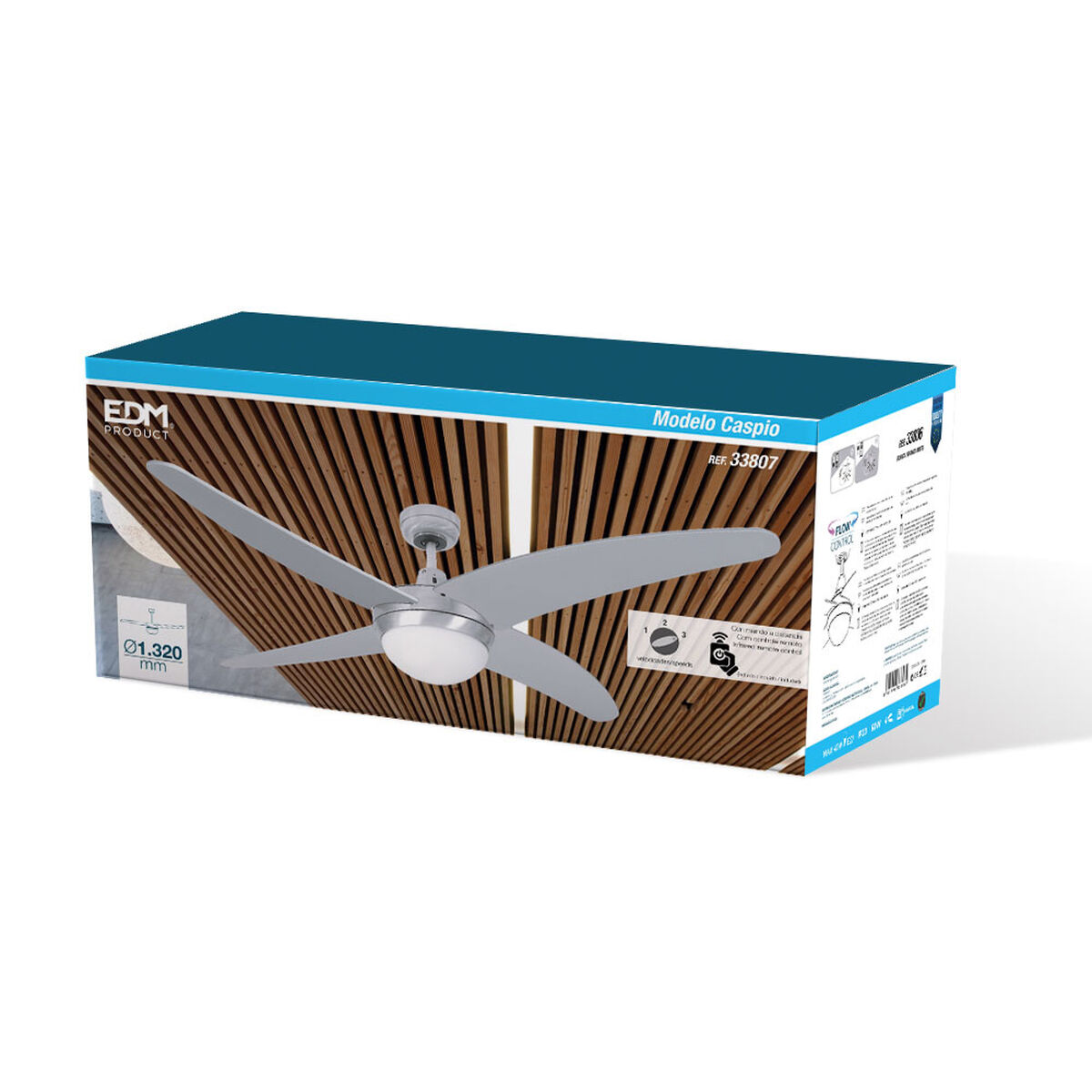 Ventilatore da Soffitto con Luce EDM 33807 Caspio Argentato 60 W 7 S7900603_5