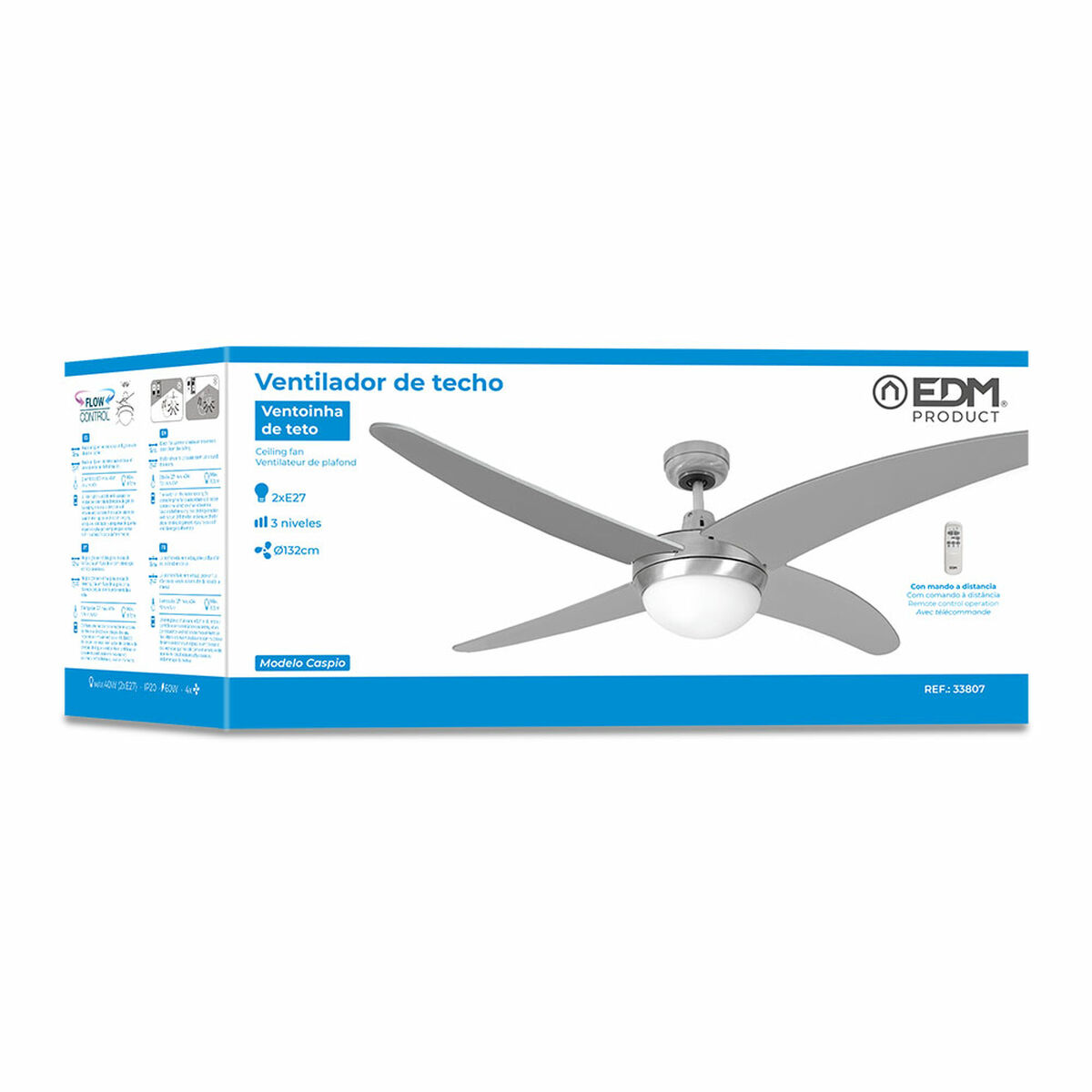 Ventilatore da Soffitto con Luce EDM 33807 Caspio Argentato 60 W 6 S7900603_4