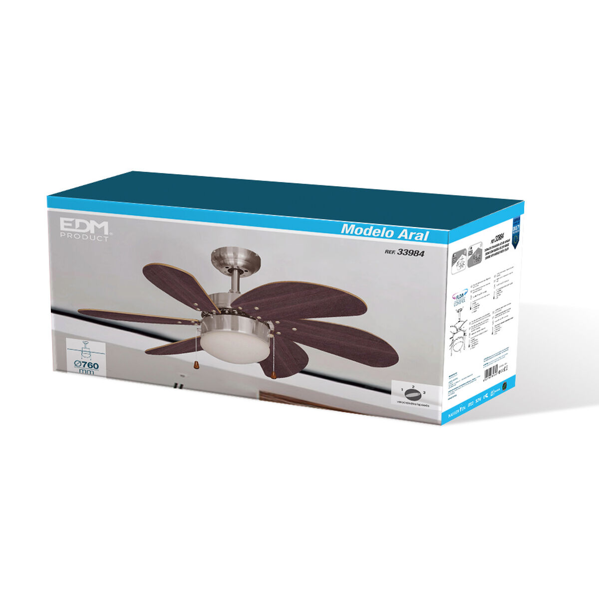 Ventilatore da Soffitto con Luce EDM 33984 Aral Wengue nichel 50 W 6 S7917023_4