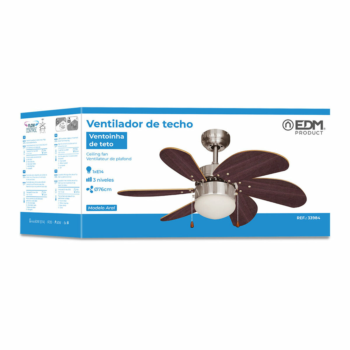 Ventilatore da Soffitto con Luce EDM 33984 Aral Wengue nichel 50 W 5 S7917023_3