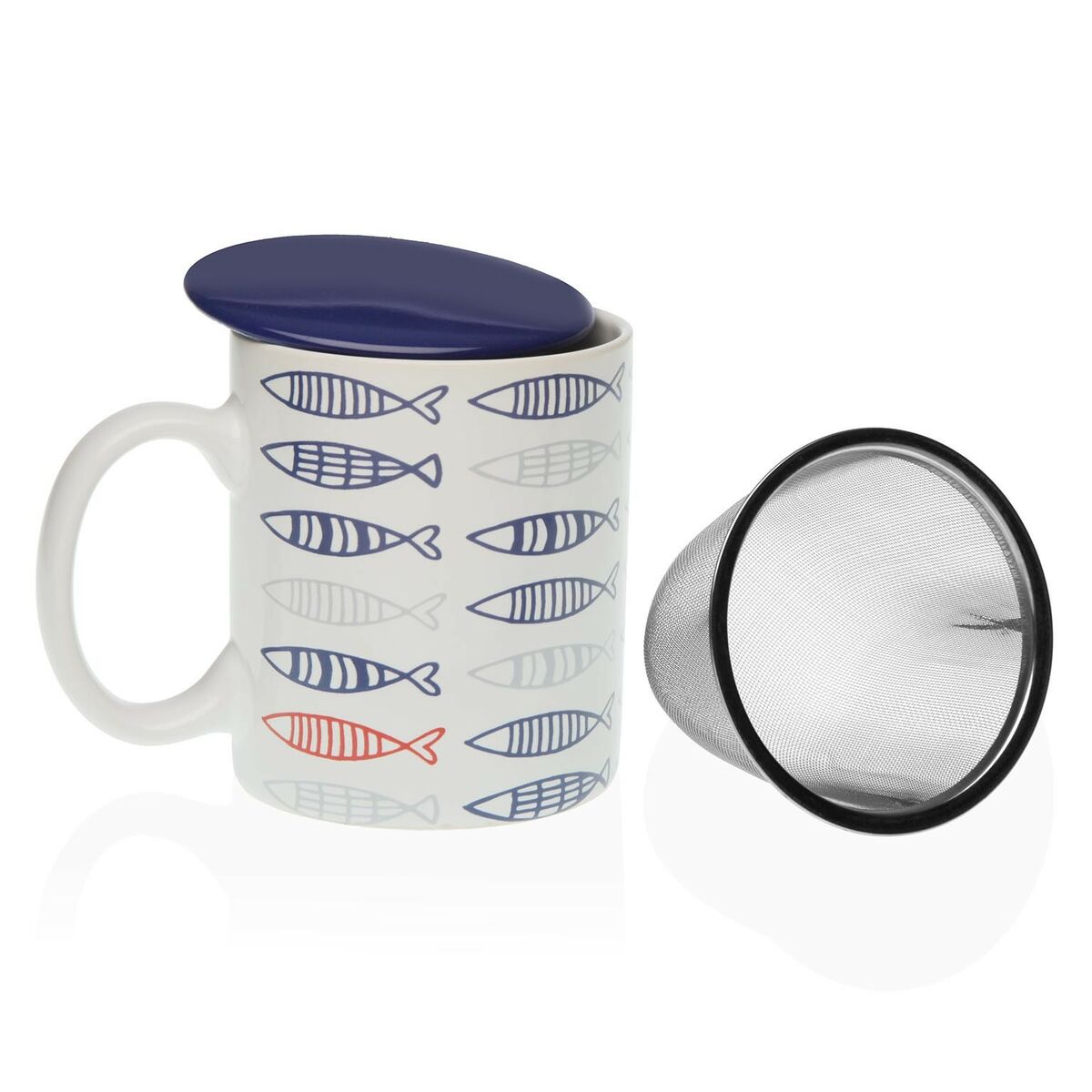 Tazza con Filtro per Infusioni Versa Pesci Porcellana Gres 2 S3410458_0