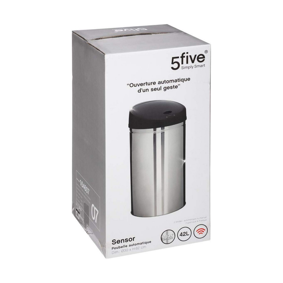 Secchio della spazzatura 5five Simply Smart Acciaio inossidabile 42 L Argentato 3 S7905444_1