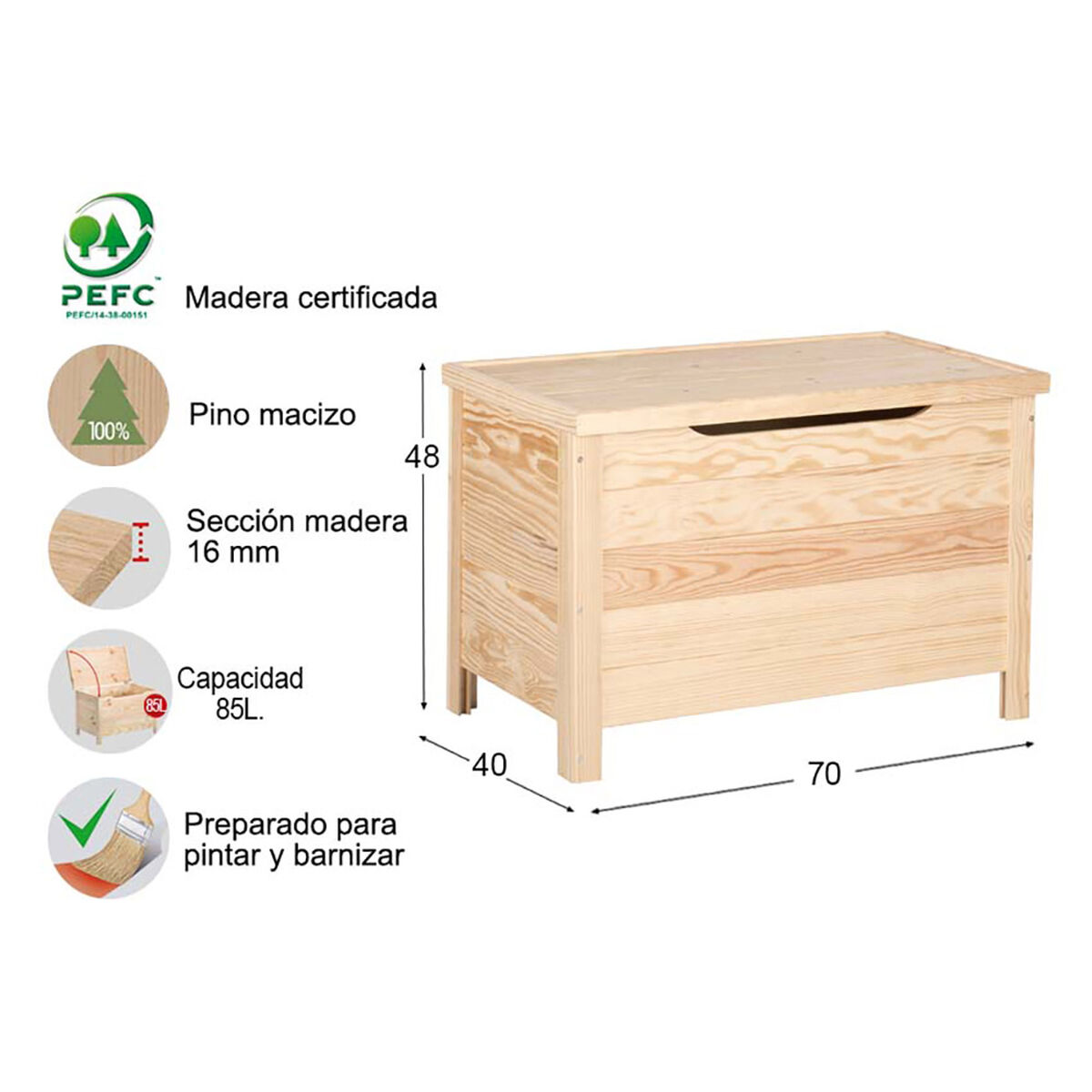 Baule Astigarraga Marrone Pino (70 x 48 x 40 cm) 4 S7906569_2