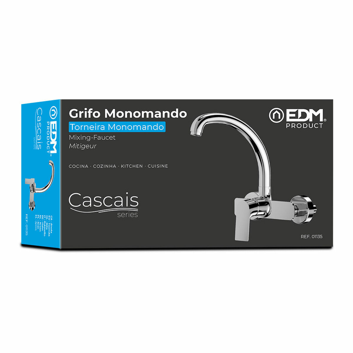 Rubinetto Monocomando EDM 01135 Cascais Argentato Acciaio inossidabile Ottone Zinco Lavello 4 S7910086_2