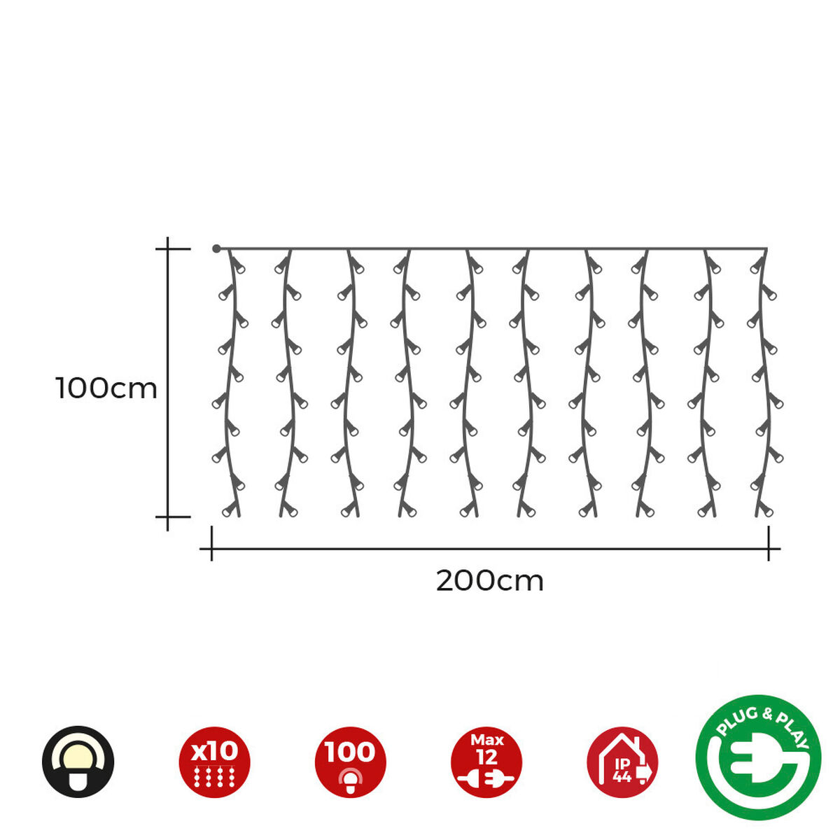 Tenda Luminosa LED EDM 71481 Easy-Connect 1,8 W Luce calda Bianco Caldo 2 x 1 m Bianco Programmabile 4 S7902258_2