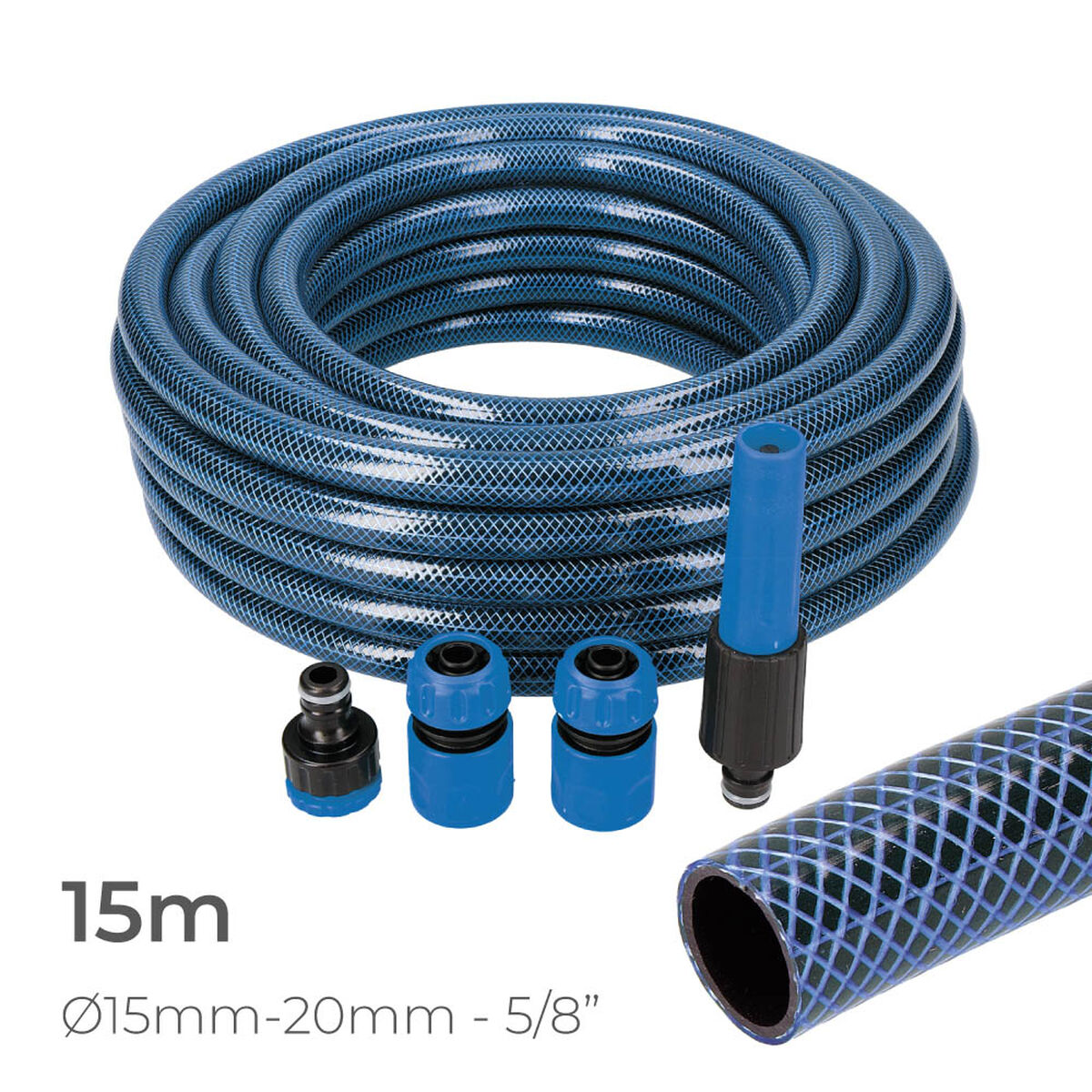 Set di Tubi flessibili con accessori EDM 74098 5/8" 20 mm x 15 m Azzurro (15 m) 3 S7919558_1