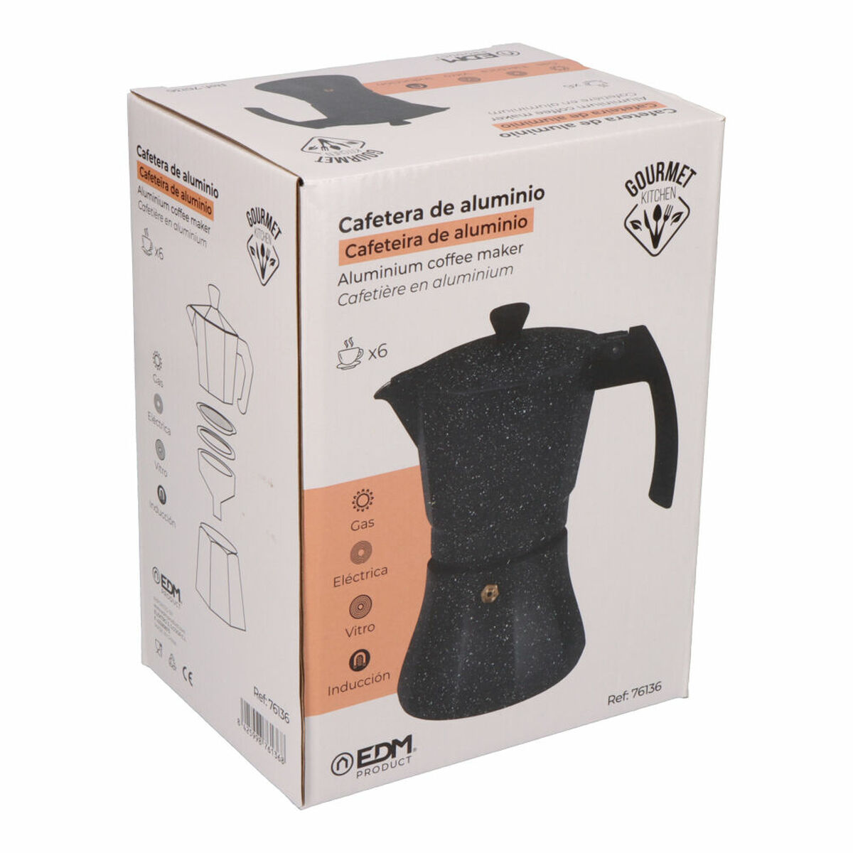 Caffettiera Italiana EDM Nero Alluminio 6 Tazze Induzione 3 S7902338_1
