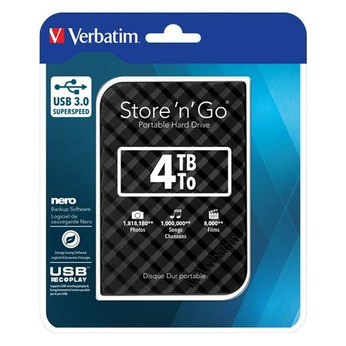 Hard Disk Esterno Verbatim Disco Duro Portátil Store 'n' Go USB 3.0 de 4 TB en color Negro USB 3.0 2 S8426063_0