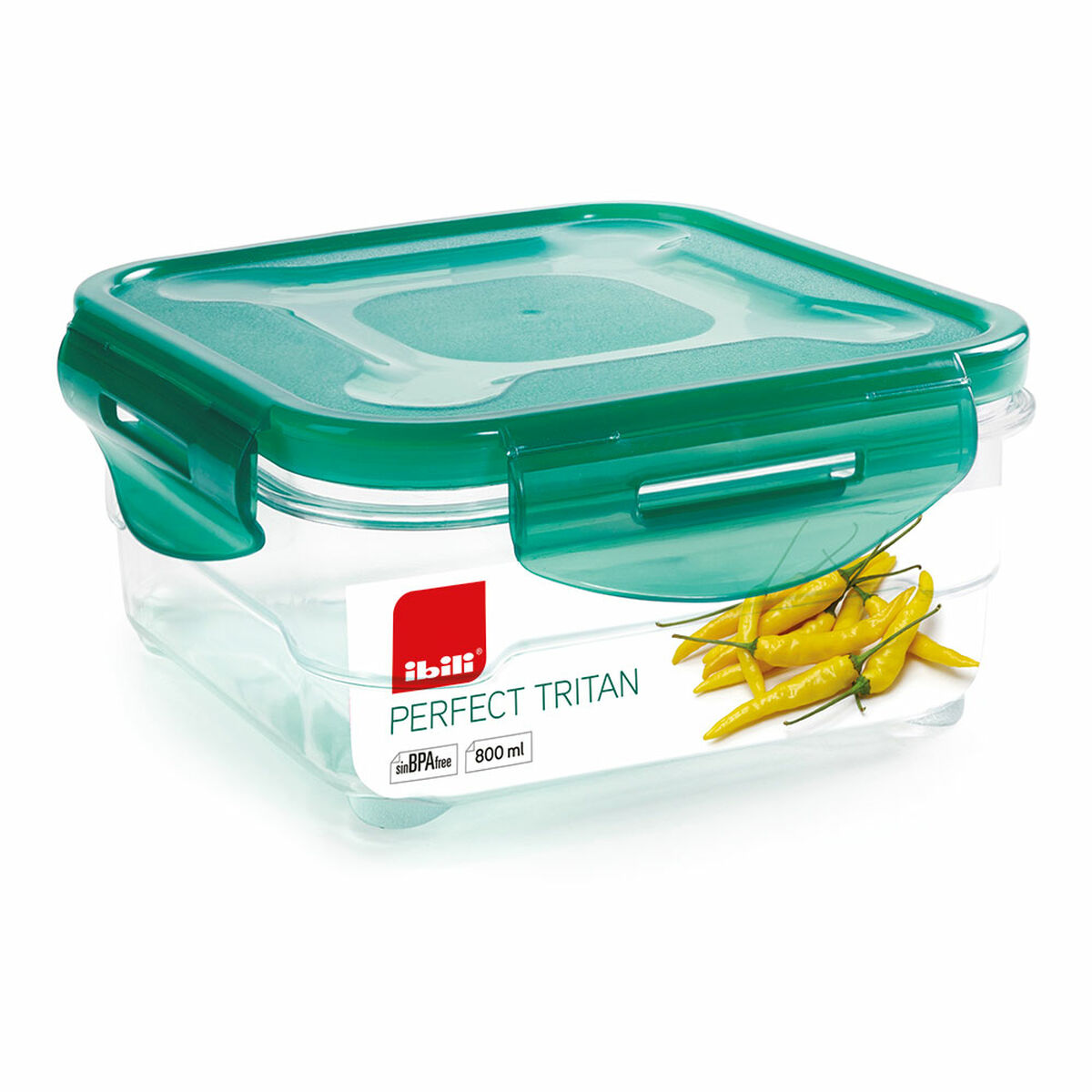 Porta pranzo Ermetico Ibili 790408 Cristallo 800 ml 15,5 x 15,5 x 7 cm Verde 2 S7924388_0