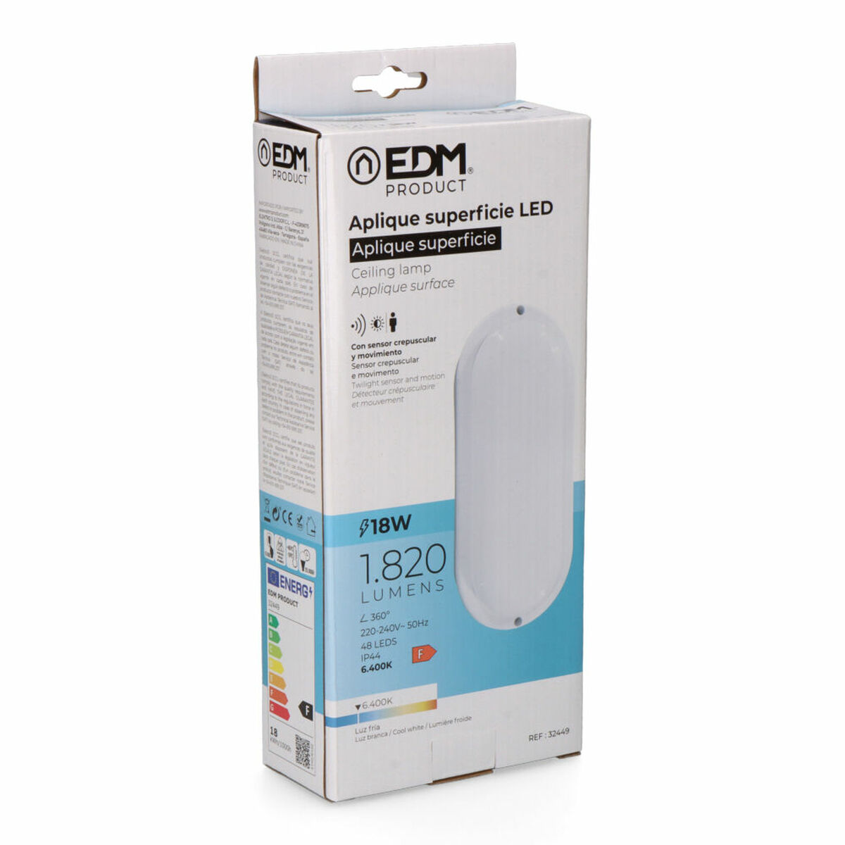 Applique da Parete EDM 32449 Bianco Plastica F 18 W 120 W 1820 Lm Sensore di Movimento Sensore di luce Ovale (6400 K) 4 S7922911_2