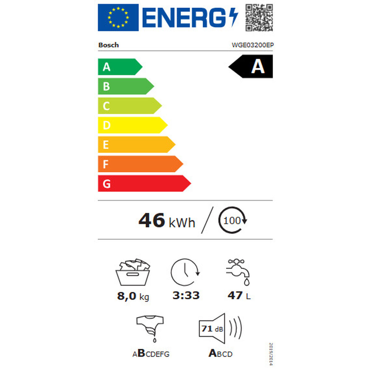 Lavatrice BOSCH WGE03200EP 8 kg Bianco 4 S0459141_2