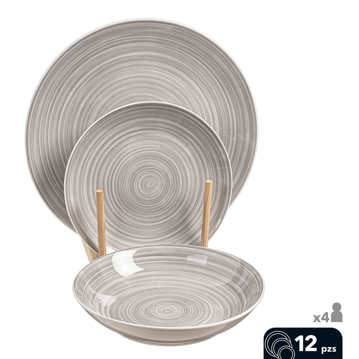 Servizio di Piatti di Porcellana Caison Sakura Marrone Grigio Porcellana 12 Pezzi 3 S7924155_1