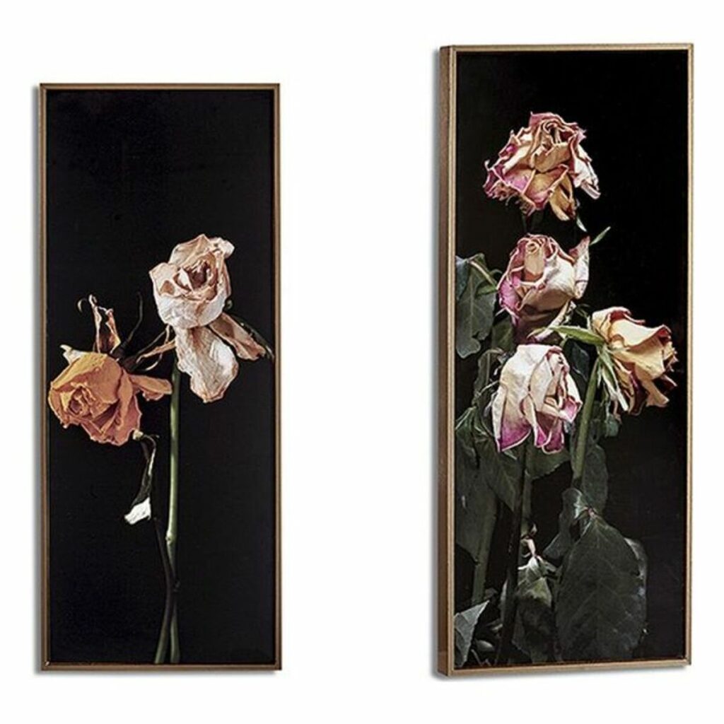 Quadro Gift Decor Nero Oro Dorato Truciolare Fiori 21,2 x 2 x 51,2 cm 21,2 x 51,2 x 2 cm