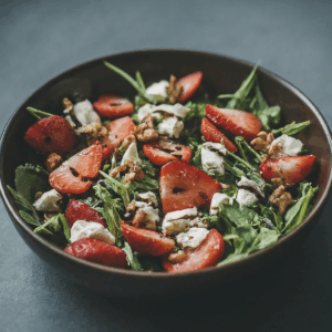 insalata di fragole feta e balsamico con noci croccanti