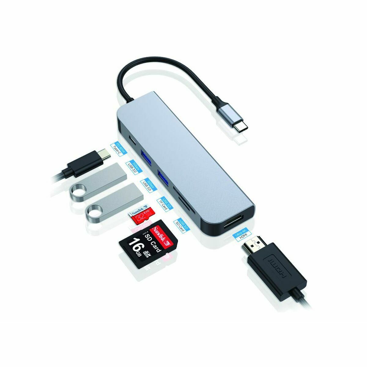 Hub USB Conceptronic 6 in 1 Grigio Alluminio 4 S8425871_2