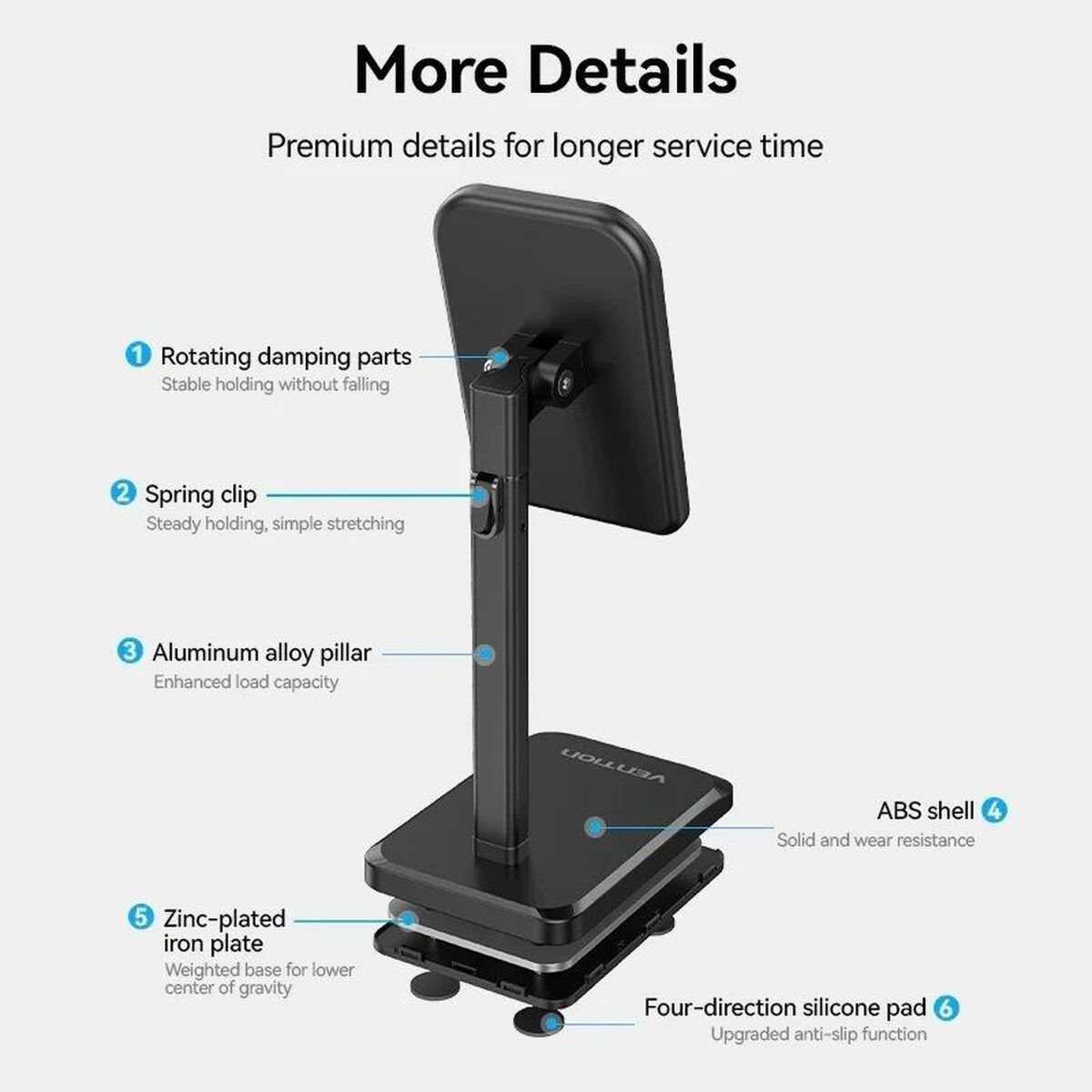 Supporto per cellulare o tablet Vention KCQB0 Nero 4 S9908945_2