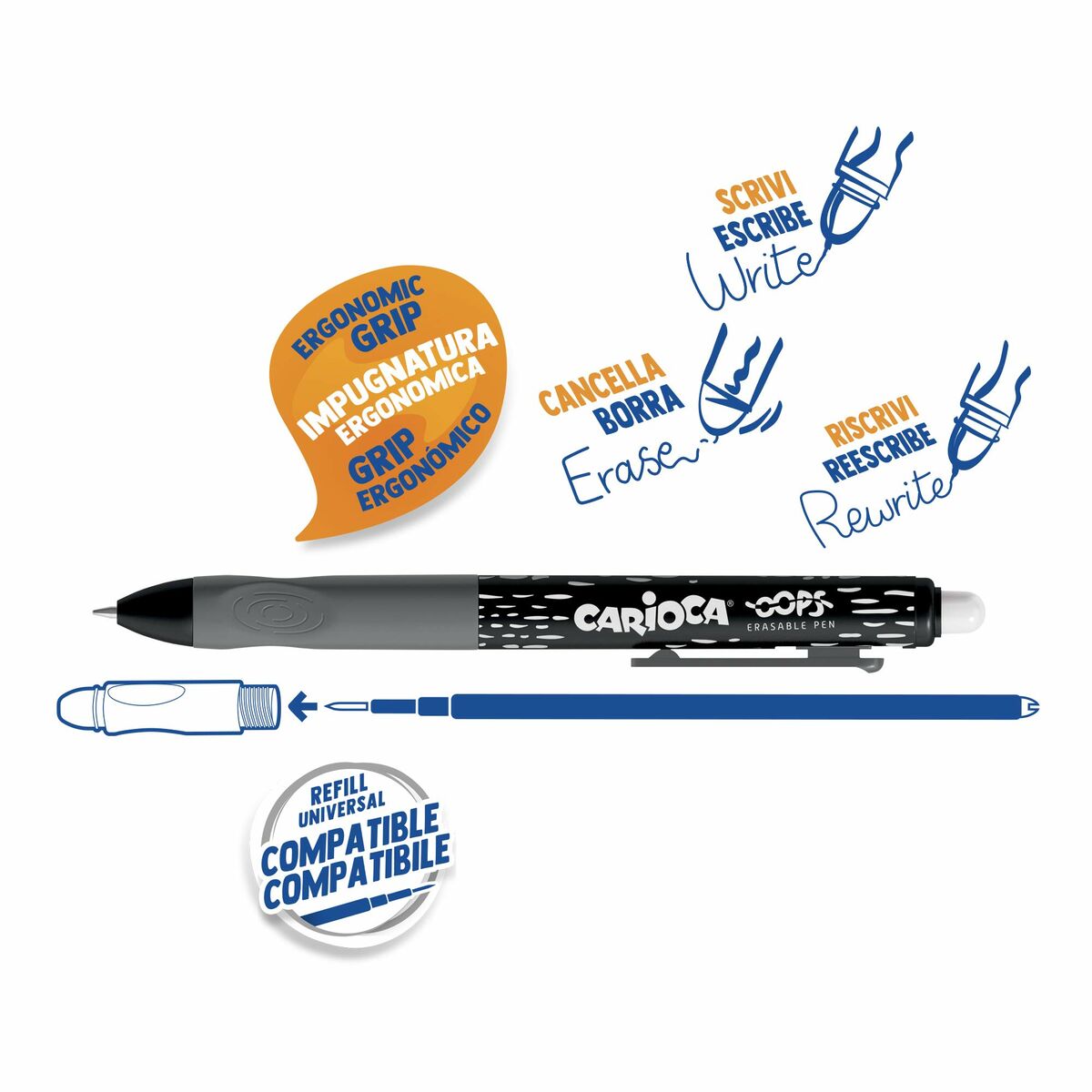 Penna Carioca Oops Nero 0,7 mm (12 Pezzi) 3 S8403470_1