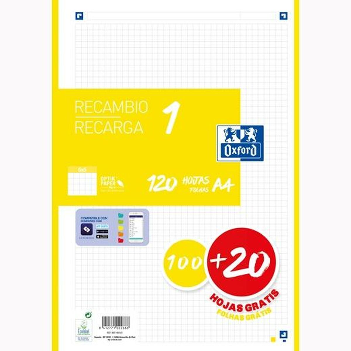 Fogli a griglia Oxford Classic Giallo A4 120 Fogli Ricambio (13 Unità) 3 S8434021_1