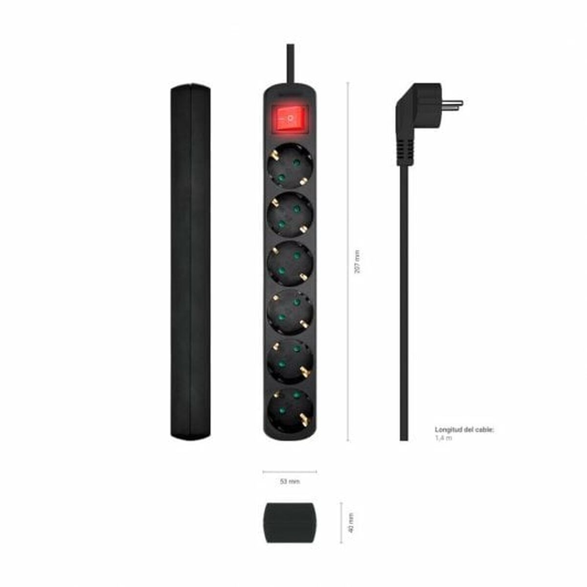 Multipresa 6 Prese con Interruttore Aisens A154-0536 Nero (1,4 m) 6 S9901035_4