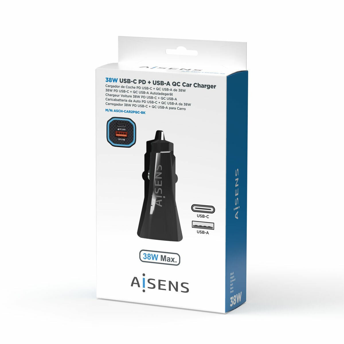 Caricabatterie per Auto Aisens ASCH-CAR2PQC-BK Nero 38 W 3 S9900914_1