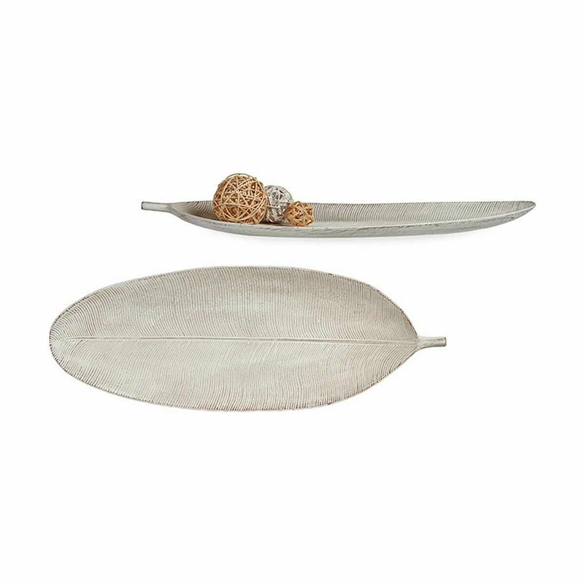 Vassoio Bianco Legno MDF Foglia della pianta 59,5 x 3 x 21,6 cm Decorazione (6 Unità) 4 S3625497_2