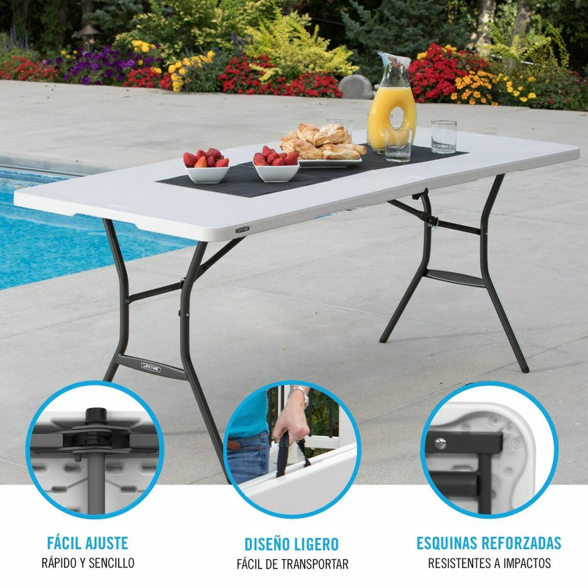 Tavolo Pieghevole Lifetime Bianco Rettangolare Acciaio Plastica 185 x 76 x 74 cm 4 S2433533_2