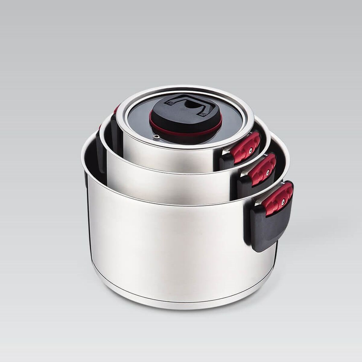 Pentola con Coperchio Feel Maestro MR-3530-6 Nero Rosso Acciaio Acciaio inossidabile Plastica Ø 24 cm Ø 20 cm Ø 16 cm 1,5 L 5,8 5 S9102991_3