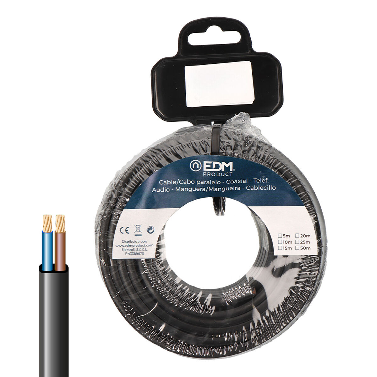 Cavo parallelo piatto EDM 28512 Nero 15 m 2 S7923713_0