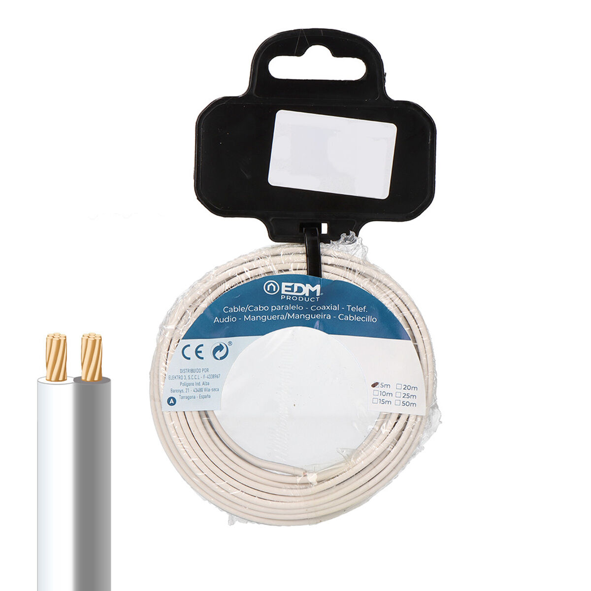 Cavo parallelo EDM 28747 Bianco/Grigio 2 x 0,75 mm 25 m Bobina Audio 2 S7926331_0