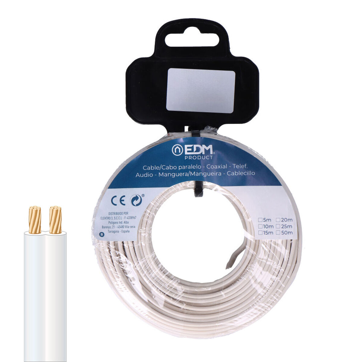 Cavo parallelo EDM 28760 Bianco 50 m Bobina Audio 2 S7926344_0