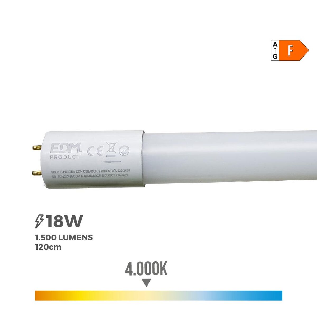 Tubo LED EDM 31198 F 18 W 36 W G13 T8 1500 lm Ø 2,6 x 120 cm (4000 K) 3 S7904578_1