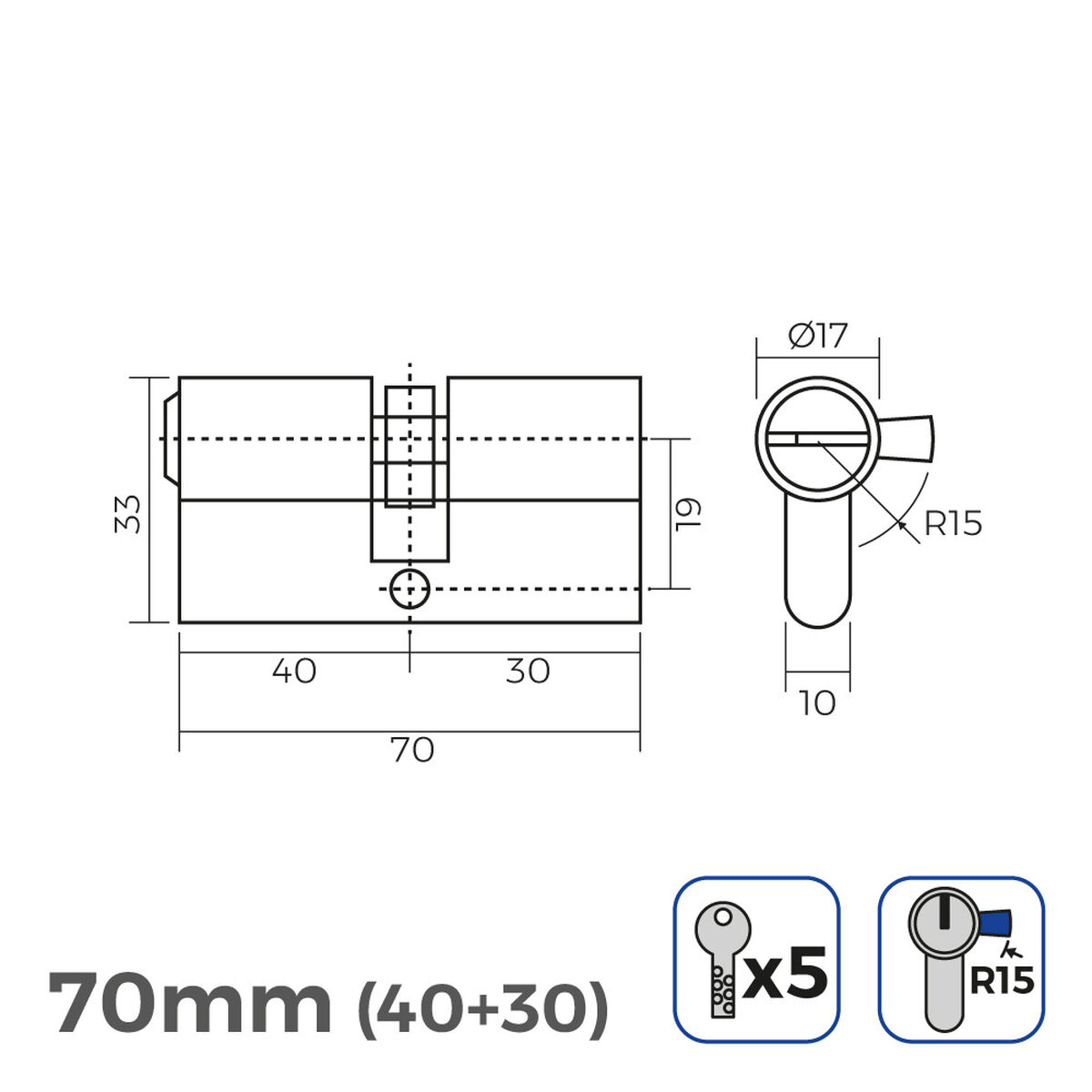 Cilindro EDM r15 Europeo Leva lunga Argentato nichel (70 mm) 4 S7905200_2