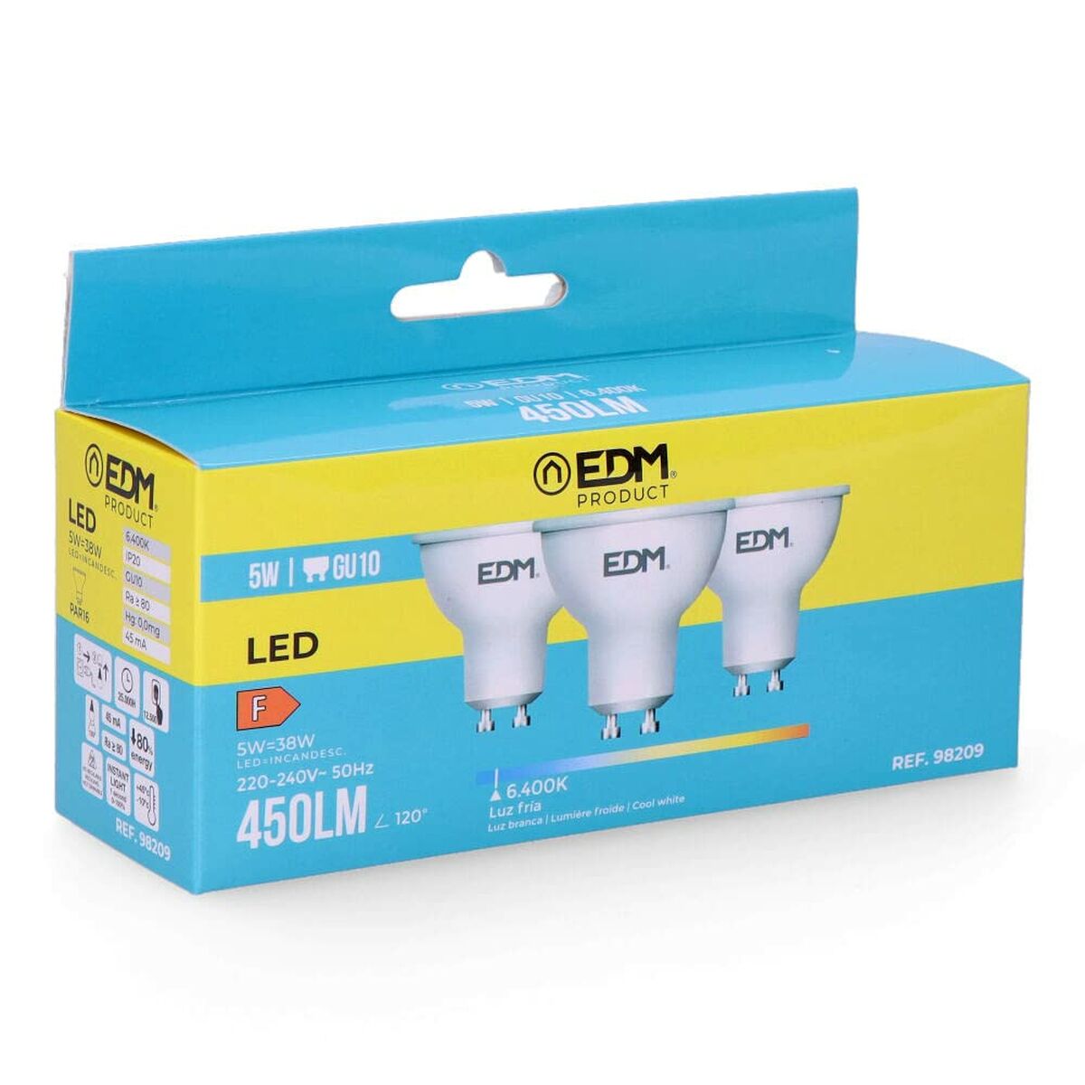 Confezione da 3 lampadine LED EDM 98209 F 5 W 45 W 38 W GU10 450 lm Ø 5 x 5,5 cm (6400 K) 2 S7917420_0