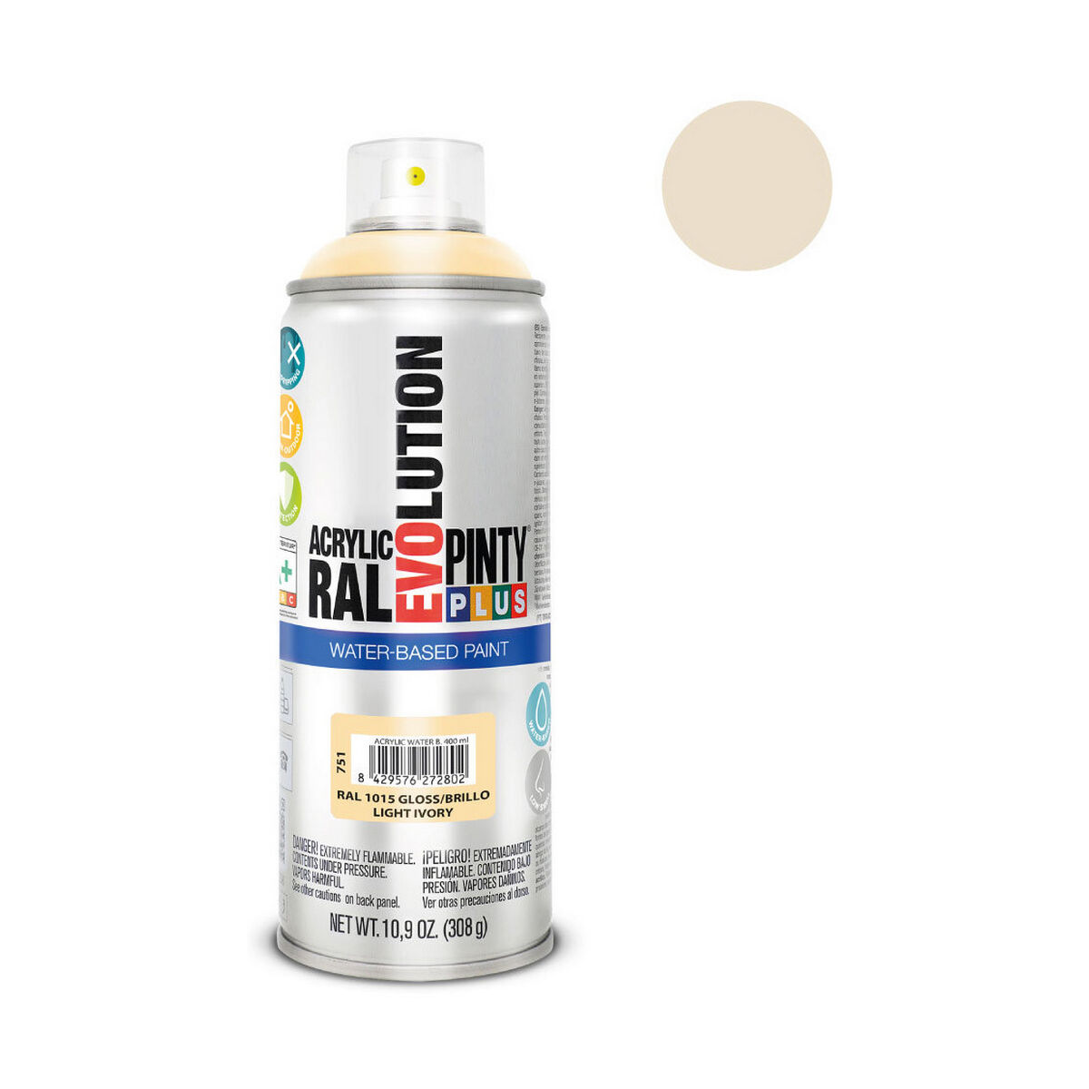 Vernice spray Pintyplus Evolution RAL 1015 400 ml Base d'acqua Light Ivory 3 S7910628_1