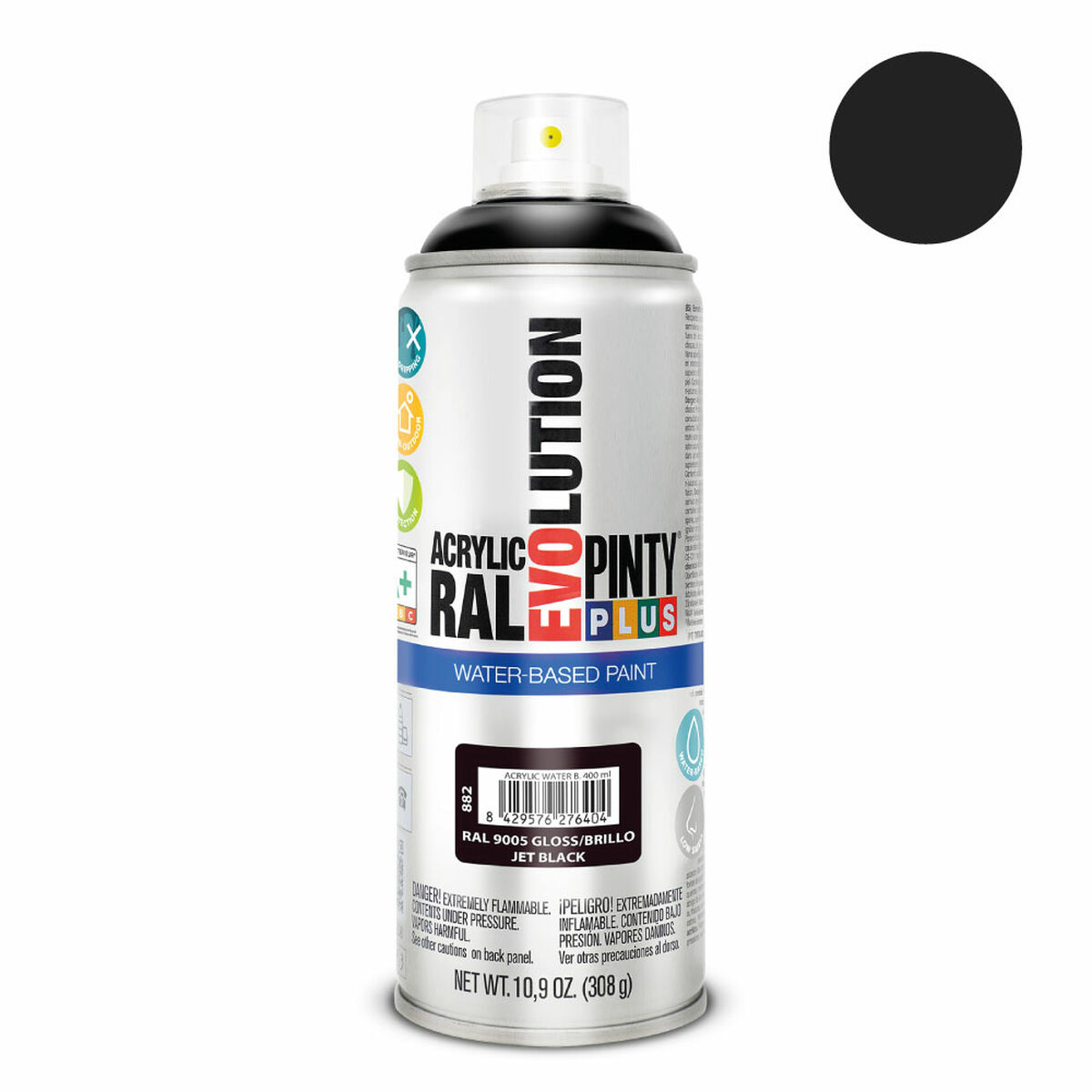 Vernice spray Pintyplus Evolution RAL 9005 Base d'acqua Jet Black 400 ml 3 S7910642_1