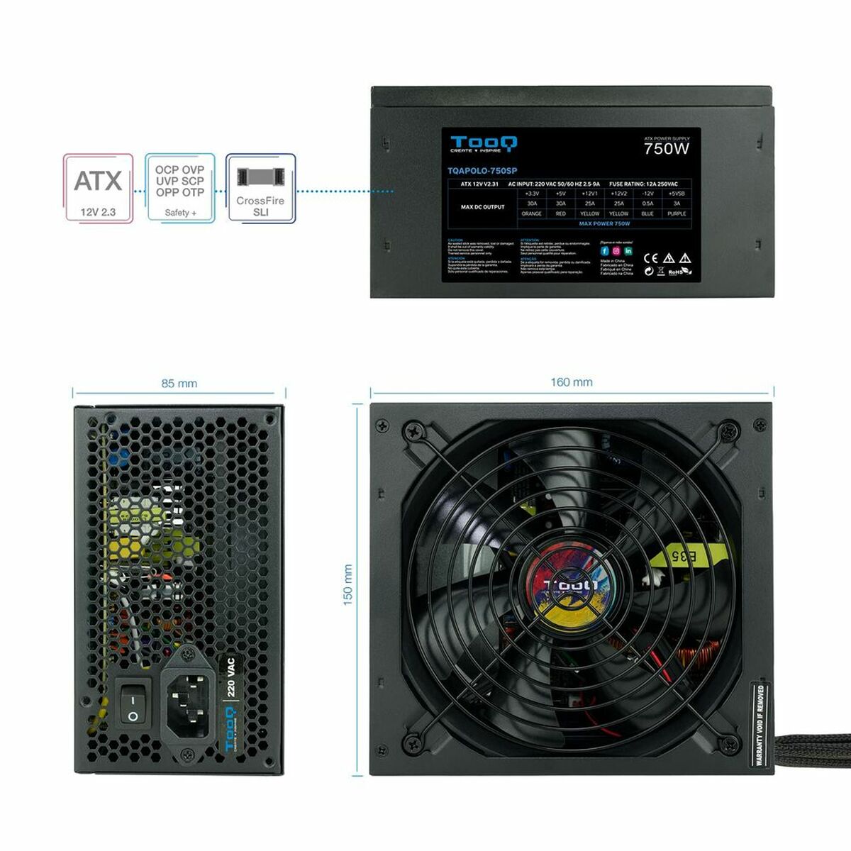 Fonte di Alimentazione TooQ TQAPOLO-750SP 750 W ATX 3 S5613262_1