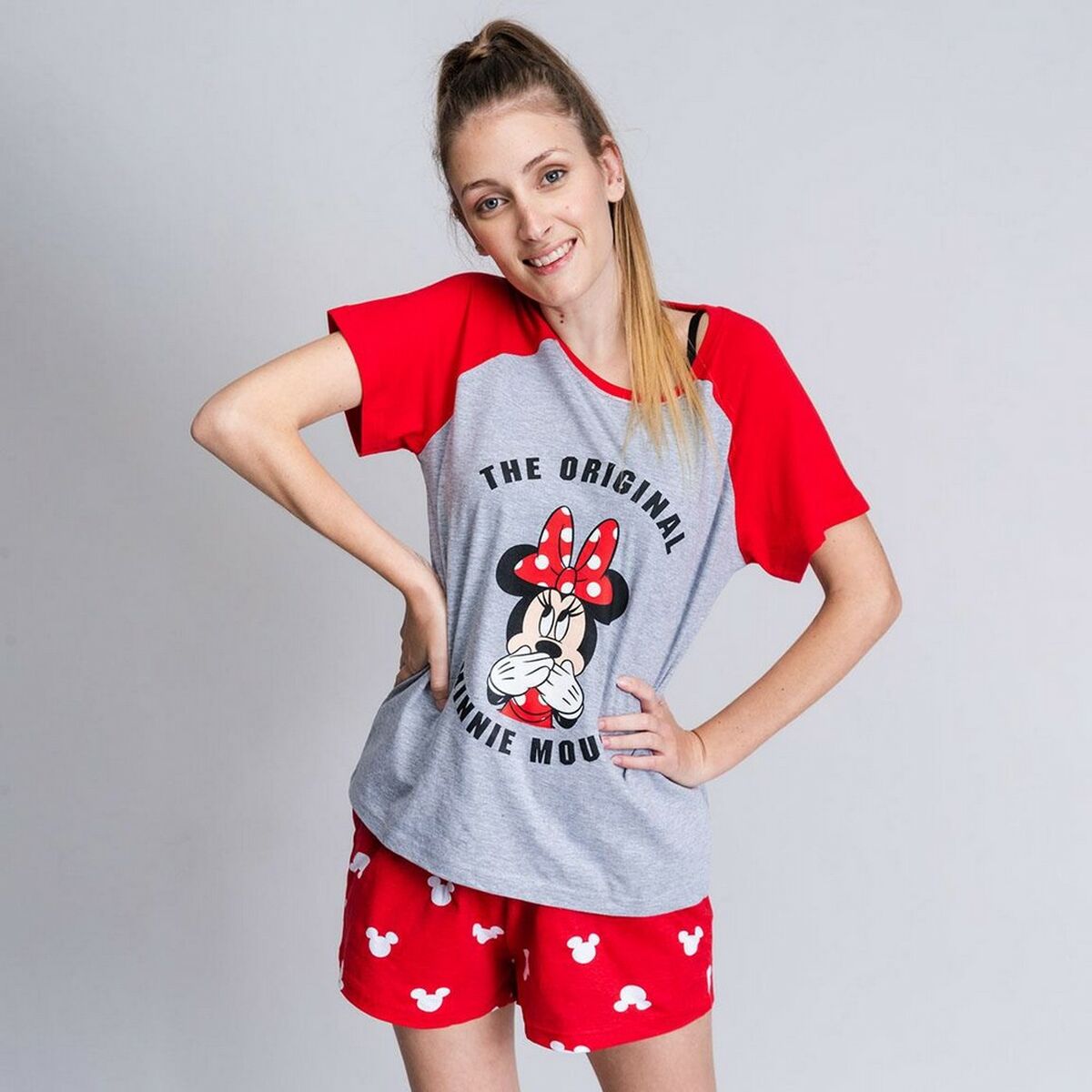 Pigiama Estivo Minnie Mouse Rosso Donna Grigio 3 S0731124_1