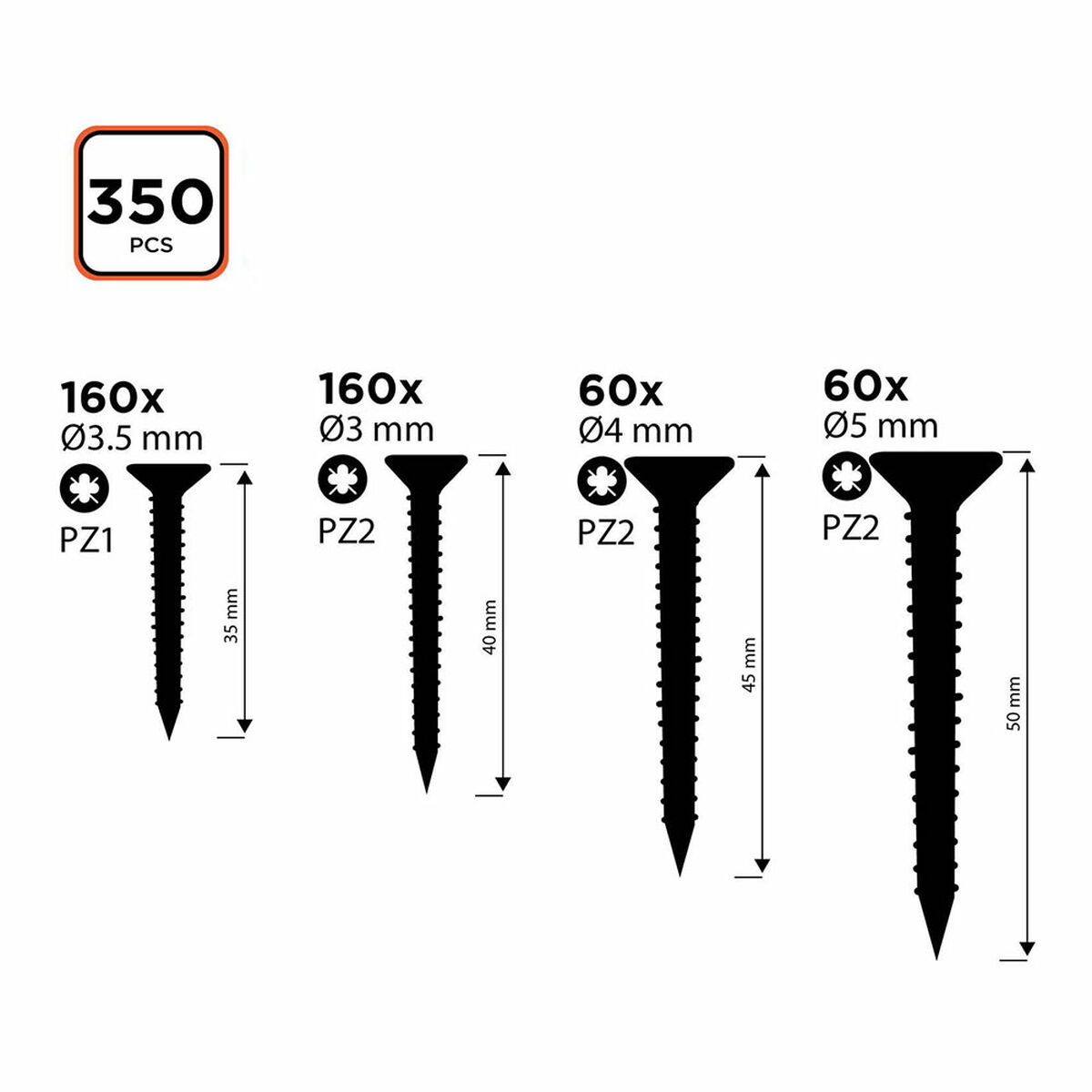 Kit di viti Black & Decker Pozidriv Legno 350 Pezzi 4 S7923082_2