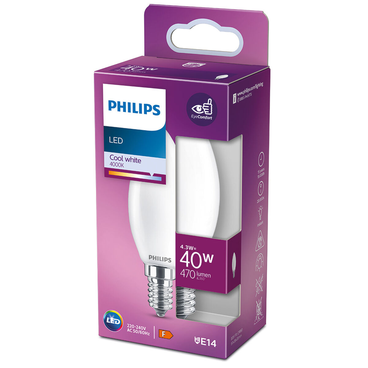 Lampadina LED Philips Candela Bianco F 40 W 4,3 W E14 470 lm 3,5 x 9,7 cm (4000 K) 5 S7907772_3