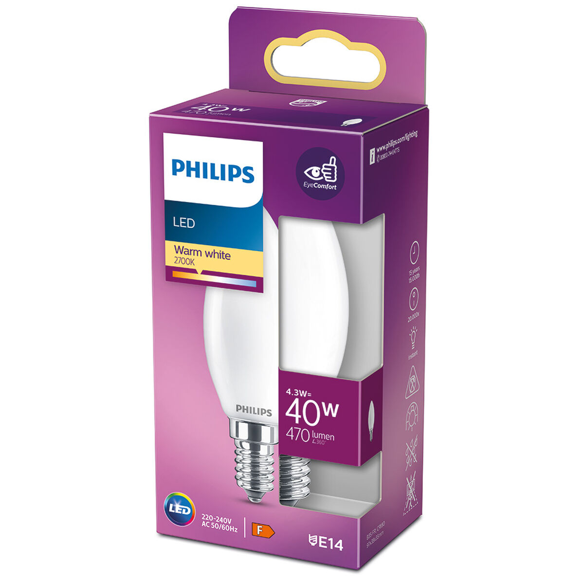 Lampadina LED Philips Candela F 4,3 W E14 470 lm 3,5 x 9,7 cm (2700 K) 4 S7907771_2