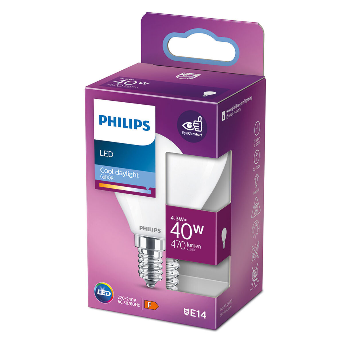 Lampadina LED Philips F 4,3 W E14 470 lm 4,5 x 8,2 cm (6500 K) 5 S7907781_3