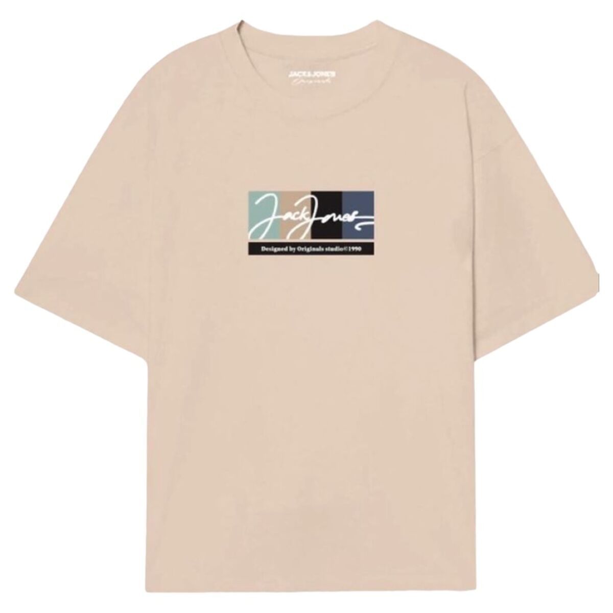 Maglia a Maniche Corte Uomo Jack & Jones JORPORTLAND BLOCK BRANDING SS CN LN 12262662 Beige 2 S2034131_0