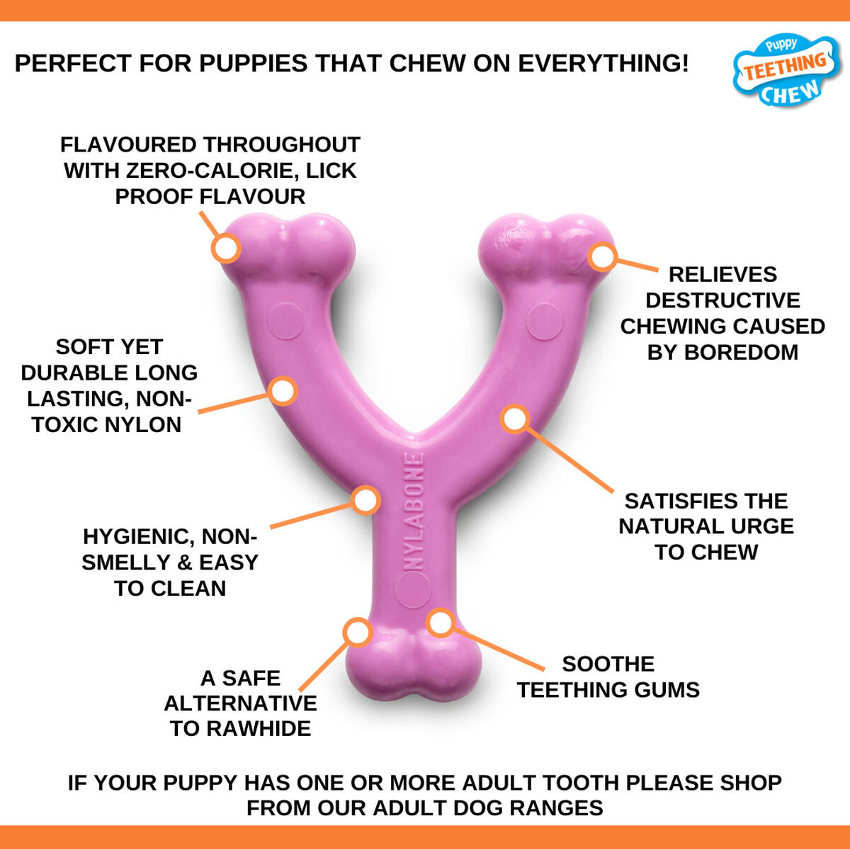 Giocattolo da mordere per cani Nylabone WISHBONE Rosa Pollo XS 4 S6105030_2