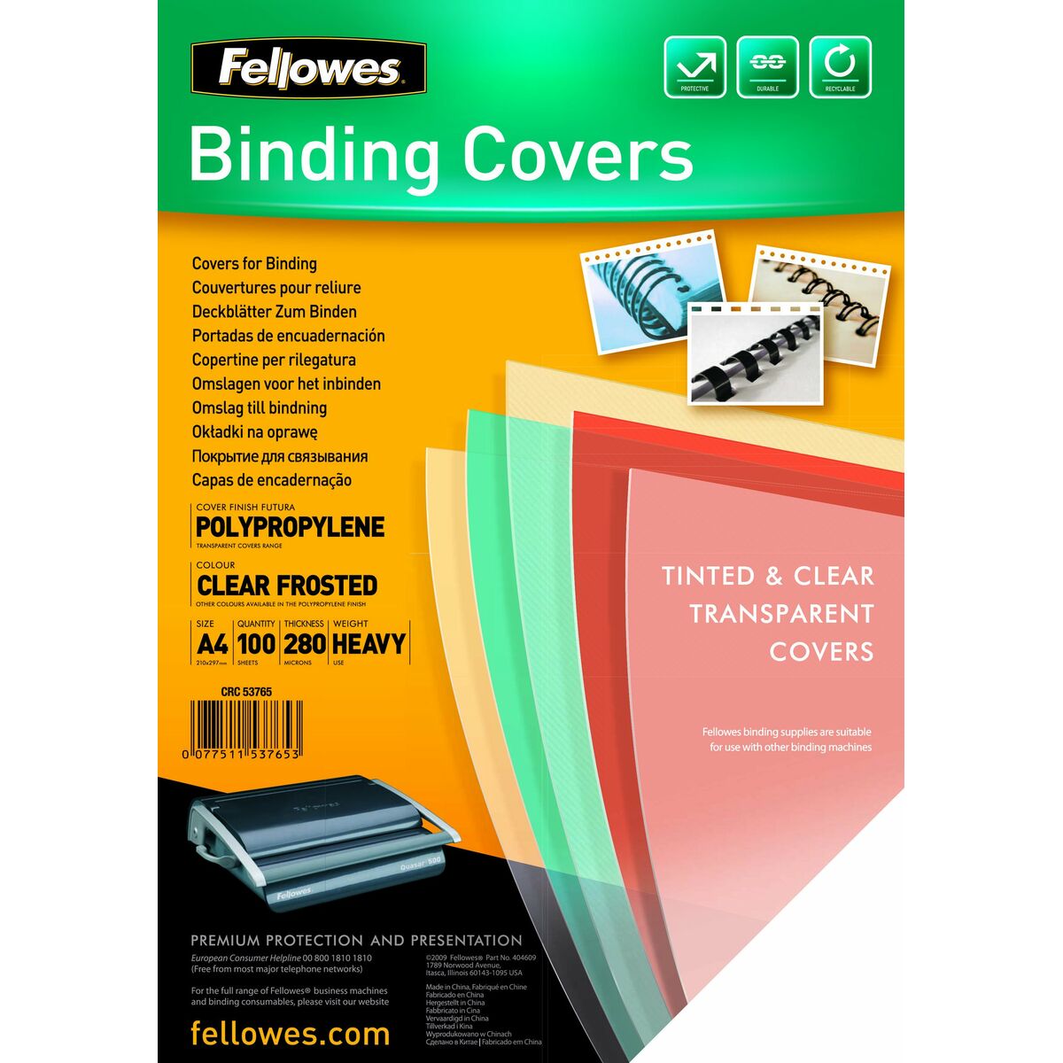 Copertine per rilegatura Fellowes Futura Trasparente A4 Plastica (100 Unità) 2 S9911458_0