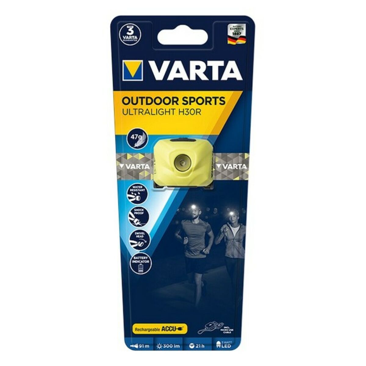 Torcia Frontale LED Varta H30R 300 lm IPX4 3 W Giallo 4 S0429424_2