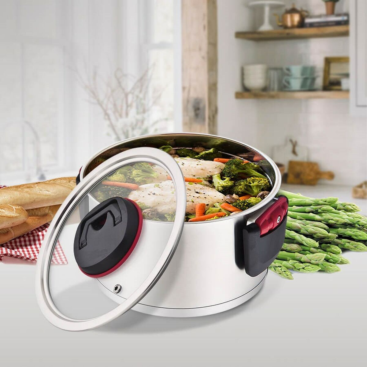 Pentola con Coperchio Feel Maestro MR-3530-20 Nero Rosso Acciaio Acciaio inossidabile Plastica Ø 20 cm 3,2 L 7 S9102988_5