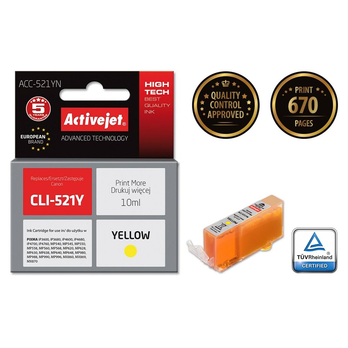 Cartuccia ad Inchiostro Originale Activejet ACC-521YN Giallo 3 S9112433_1