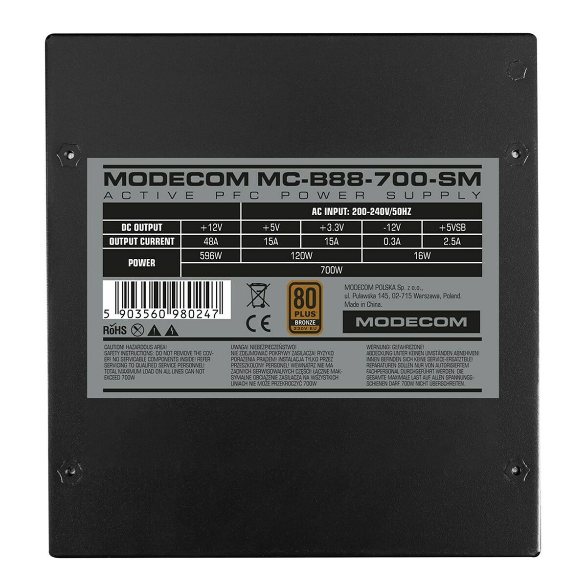 Fonte di Alimentazione Modecom ZAS-MC-B88-700-ATX-SM ATX 700 W 80 Plus Bronze 3 S91112290_1